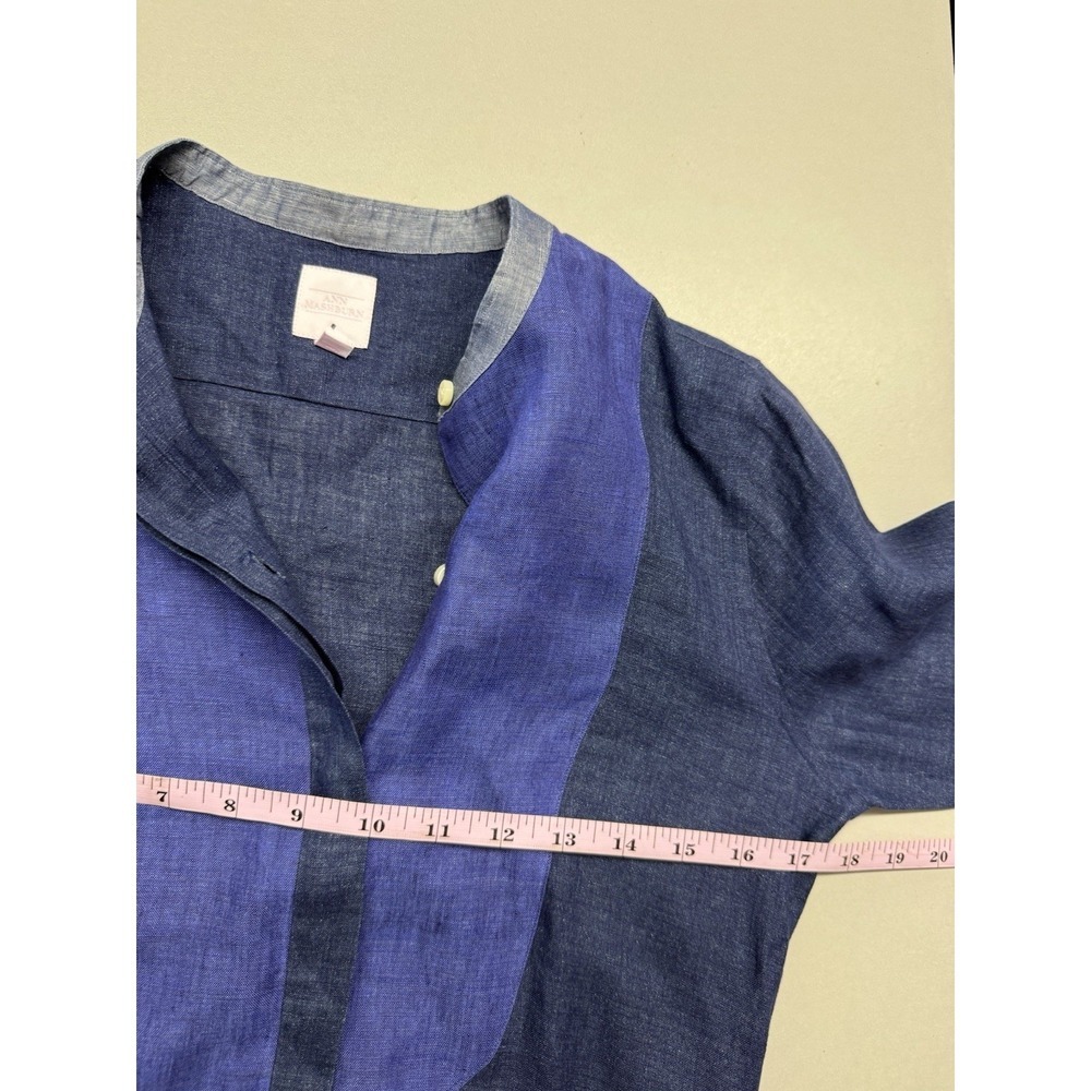 Ann Mashburn Tuxedo Bib Front Blouse Blue Linen Cotton. Sz XS - Picture 5 of 11